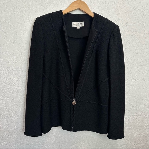 St. John Black Zip Blazer by Marie Gray Tailored Minimalist Design Timeless - Picture 5 of 12